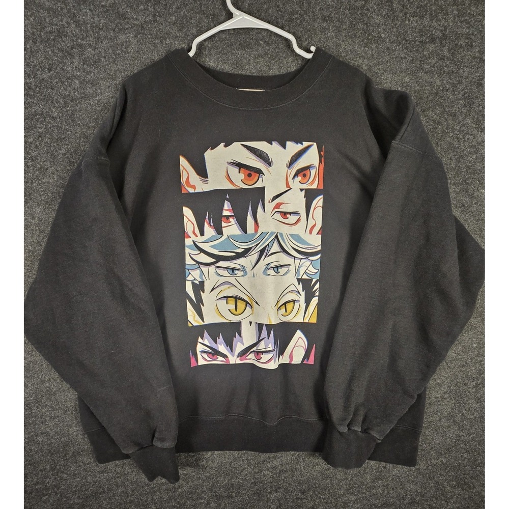 Vintage Hanes Anime Eyes Graphic Sweatshirt Mens XL Black Cotton Blend Crewneck